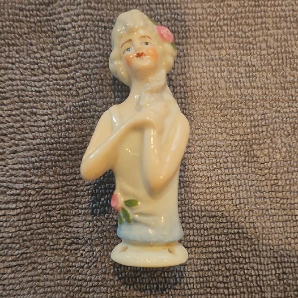 Vintage Porcelain Figurine with Pink Accents